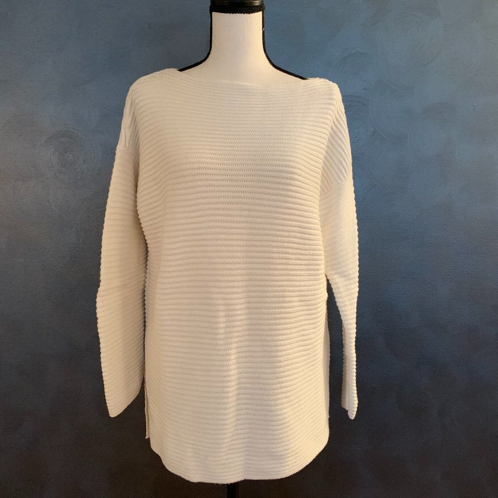 Vince Camuto Boatneck Tunic Ribbed Sweater Ivory S